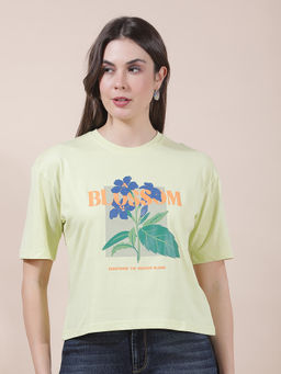 Cantabil - Women Green Printed Polycotton T-Shirt