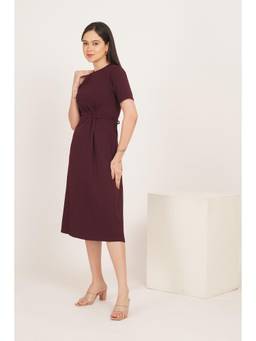 Polago Clothing - Women Burgundy Solid/Plain Polyester Dress