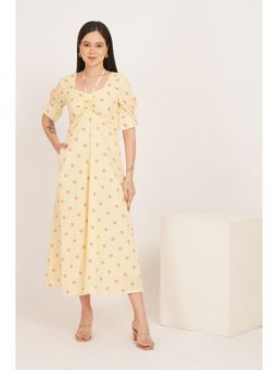 Polago Clothing - Women Yellow Polka Dots Crepe Dress