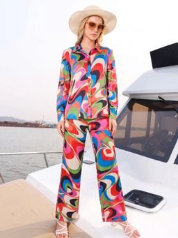ZUMMER - Women Multi-Color Printed Polyester Shirt with Pant