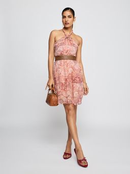 Label Ritu Kumar - Women Pink Floral Chiffon Dress