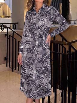 ZUMMER - Women Black Printed Polyester Shirt Dress