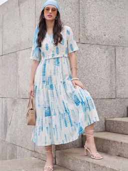 ZUMMER - Women White Printed Cotton Dress with Jacket