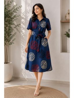 Vastramyaa - Women Navy Blue Printed Cotton Dress