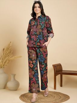 ZUMMER - Women Black Floral Cotton Shirt with Pant