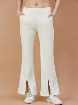 98 Degree North - Women Cream Solid/Plain Fleece Pant