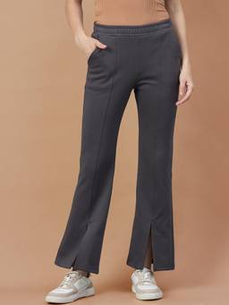98 Degree North - Women Charcoal Solid/Plain Fleece Pant