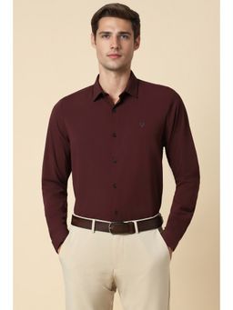 Allen Solly - Men Maroon Slim Fit Solid Full Sleeves Formal Shirt