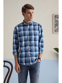 Louis Philippe - Men Blue Slim Fit Check Full Sleeves Casual Shirt