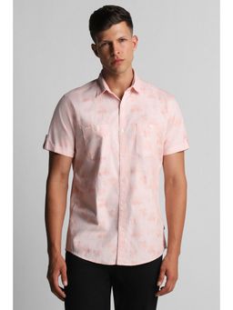 Louis Philippe - Men Peach Slim Fit Print Half Sleeves Casual Shirt