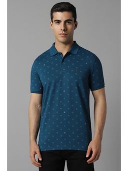Louis Philippe - Men Teal Print Polo Neck T-Shirt