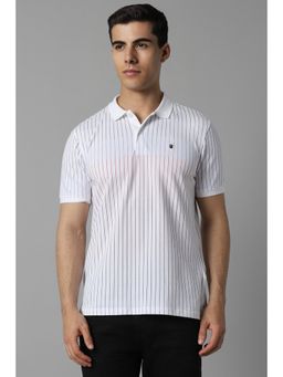 Louis Philippe - Men White Stripe Polo Neck T-Shirt