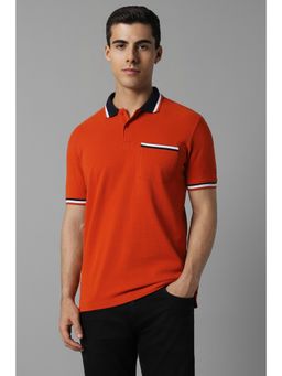 Louis Philippe - Men Orange Textured Polo Neck T-Shirt