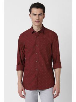 Peter England - Men Maroon Slim Fit Print Shirt