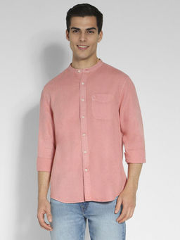 American Eagle - Men Pink Band Collar Linen Button-Up Shirt