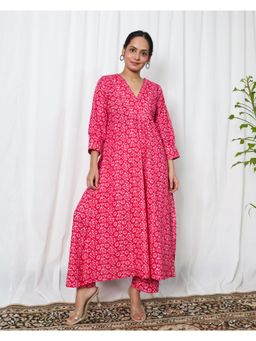 Sivaka India - Pink A-Line Cotton Kurta & Pant (Set of 2)