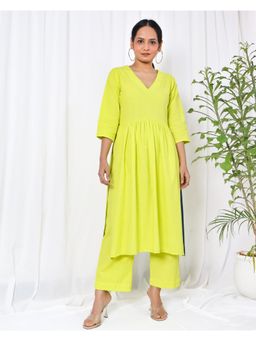 Sivaka India - Lime Green Cotton Flex Kurta & Pant (Set of 2)