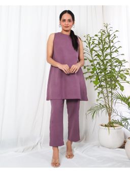 Sivaka India - Purple Cotton Flex Short Kurta & Pant (Set of 2)