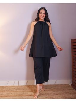 Sivaka India - Black Halter Neck Cotton Flex Kurta & Pant (Set of 2)