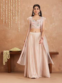 Gajra Gang - Inayat Pink Print Embroidered Lehenga Choli with jacket (Set of 3)