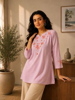 QAZMI - Kashmiri Aari Work Viscose Rayon A-Line Flared Kurti