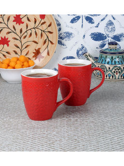 CDI - Red Set of 6 Mugs with Wooden Tray