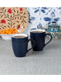 CDI - Navy Blue Set of 6 Mugs with Wooden Tray
