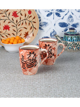 CDI - Brown Coffee Floral Set of 6 Mugs with Wooden Tray