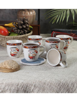 CDI - Coffee Quirky Printed Mugs Set of 6 with Wooden Tray