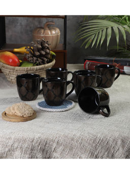 CDI - Black Ethnic Printed Set of 6 Mugs with Wooden Tray