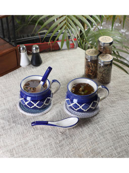 CDI - Blue Geometric Set of 2 Soup Mugs with 2 Spoons