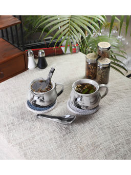 CDI - Multi-Color Abstract Printed Set of 2 Soup Mugs with 2 Spoons