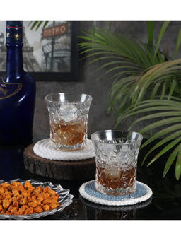 Ceradeco - Leafy Shaped Set of 6 Whiskey Glass with Wooden Tray