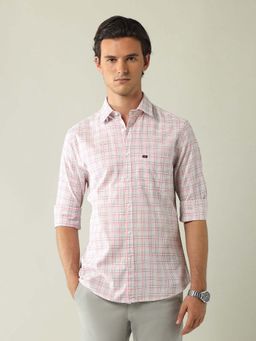 AD By Arvind - Peach Modern Slim Fit Tartan Checked Shirt