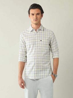 AD By Arvind - White Modern Slim Fit Tartan Checked Shirt