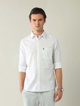 AD By Arvind - White Modern Slim Fit Vertical Striped Shirt