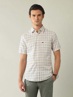 AD By Arvind - Off White Modern Slim Fit Tartan Checked Shirt