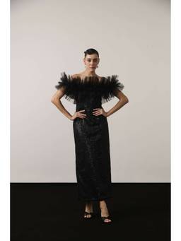 Iris - Label Iris Black Sequin Ruffle Midi