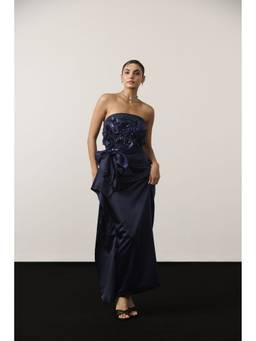 Iris - Label Iris Navy Blue Embellished Drape Dress