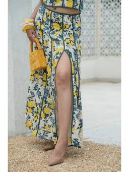 KHAMNA - Multi-Color Amalfi Bloom Mid Waist Slit Maxi Skirt