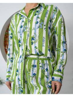 KHAMNA - Green Verdant Bloom Oversized Shirt