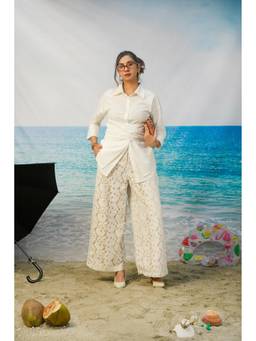 KHAMNA - White Alina Drop Cotton Poplin Shoulder Wrap Shirt