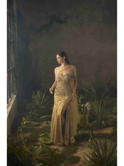 PARUL GANDHI - Elysia Gold Embellished Bodycon Maxi Dress