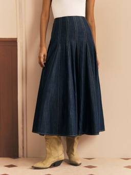 Calling June - Navy Midi Skirt