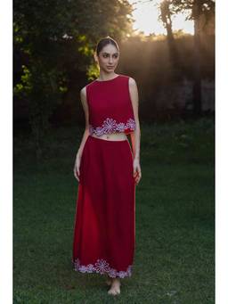Zeefaa - Red Blushing Sky Linen Skirt