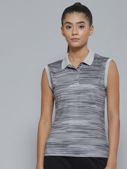 Alcis - Women Grey Polo Collar Slim Fit T-shirt
