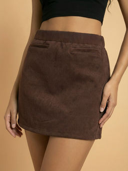 Buynewtrend - Womens Brown Mini Skirt With Pockets