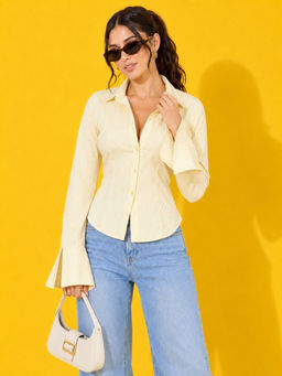 Buynewtrend - Womens Yellow Striped Cotton Shirt