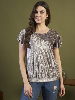 VAARARO - Crushed Velvet Beige Top