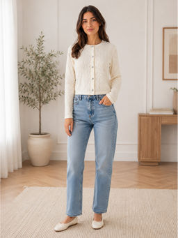 NOBARR - Womens Cream Pointelle Knit Cardigan
